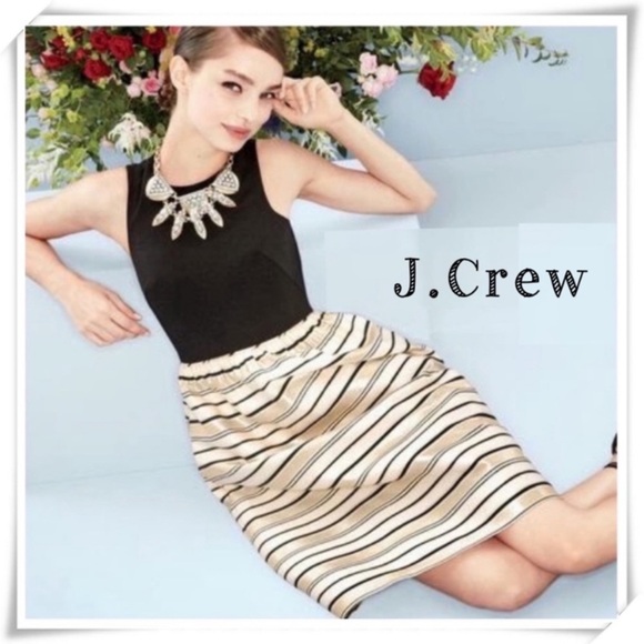 J.crew Metallic Gold Silk Stripe Ruffle Dress Silk New with Tags - Picture 1 of 8